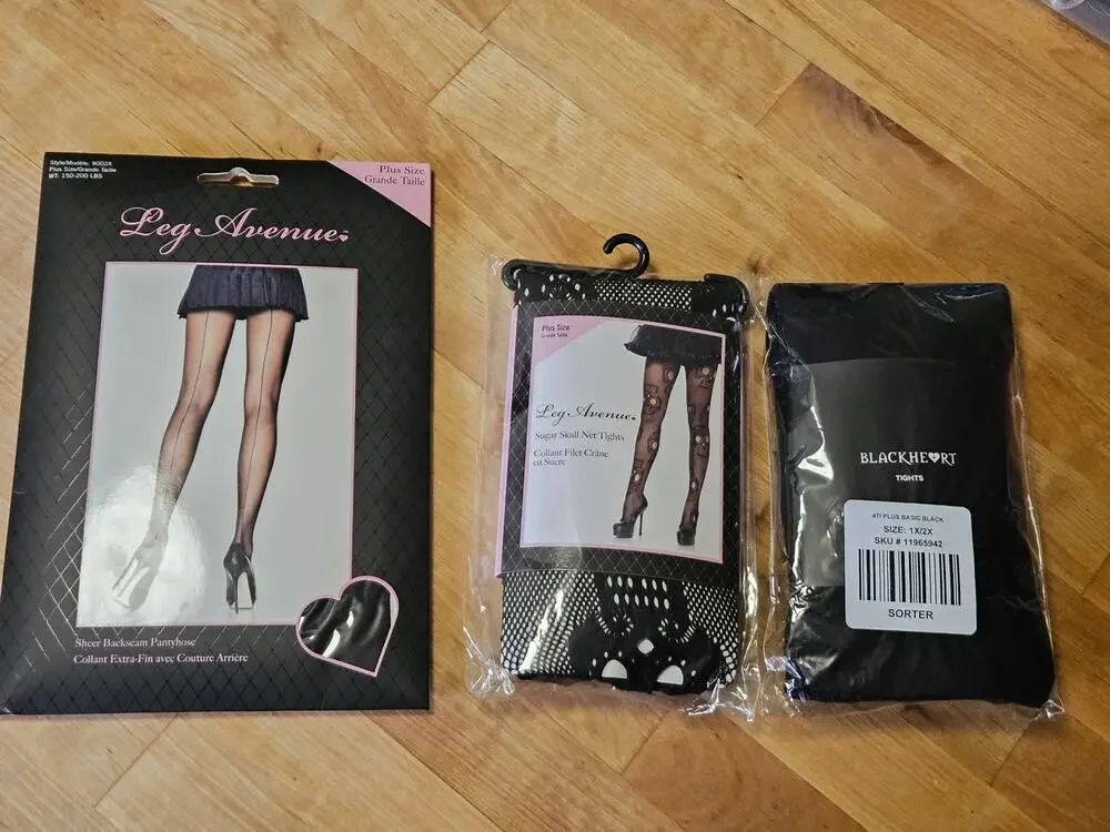 New Lot of 3 Stocking Hosiery Plus 1x 2x Leg Avenus Blackheart Goth Scene
